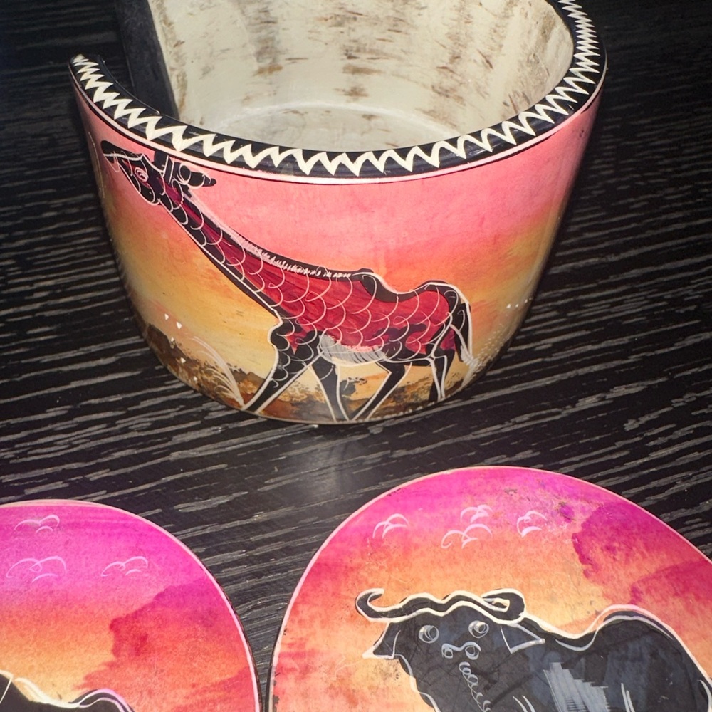Handmade Handpainted African Coaster Set - Picture 3 of 11